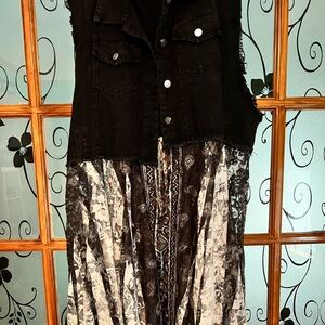 Origami Denim and Lace Long Duster Vest